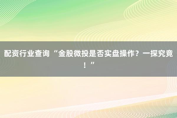 配资行业查询 “金股微投是否实盘操作？一探究竟！”