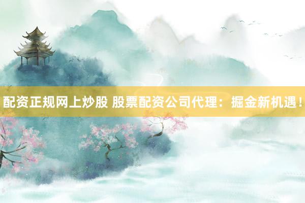配资正规网上炒股 股票配资公司代理：掘金新机遇！