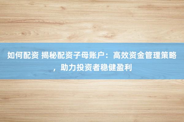 如何配资 揭秘配资子母账户：高效资金管理策略，助力投资者稳健盈利