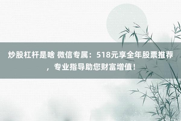 炒股杠杆是啥 微信专属：518元享全年股票推荐，专业指导助您财富增值！