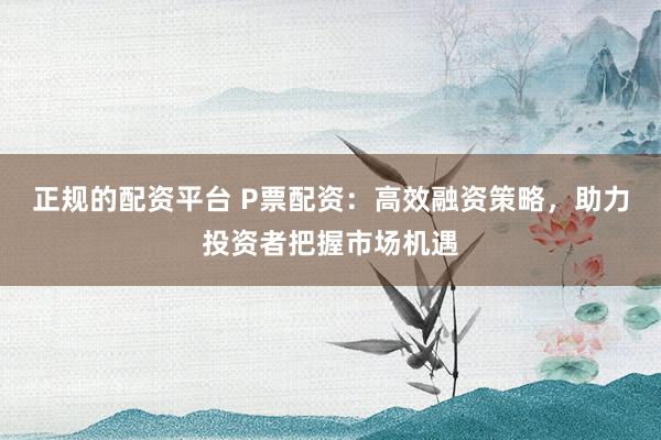 正规的配资平台 P票配资：高效融资策略，助力投资者把握市场机遇