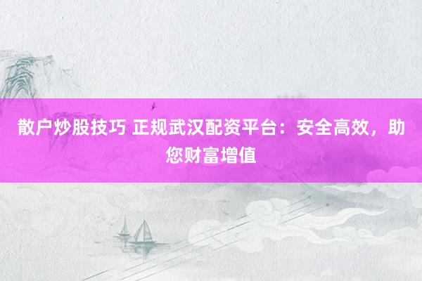 散户炒股技巧 正规武汉配资平台：安全高效，助您财富增值