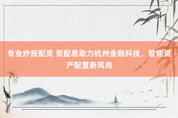 专业炒股配资 资配易助力杭州金融科技，智能资产配置新风尚